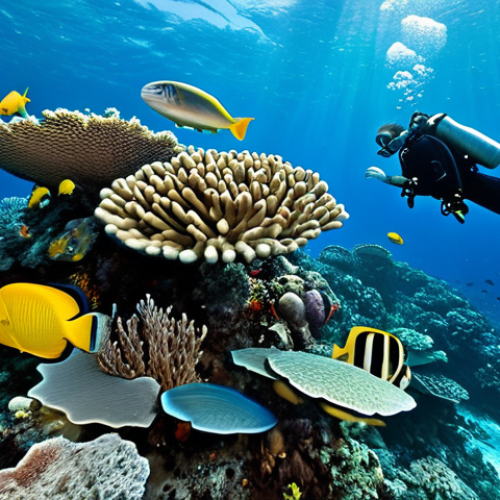 Underwater Paradise**

A vibrant coral reef teeming with colorful tropical fish, sea turtles gracefully swimming, safe for work, appropriate content, fully clothed divers exploring the reef in the background with professional diving gear, perfect anatomy, correct proportions, natural pose, well-formed hands, proper finger count, natural body proportions, underwater photography, high quality, family-friendly.

**