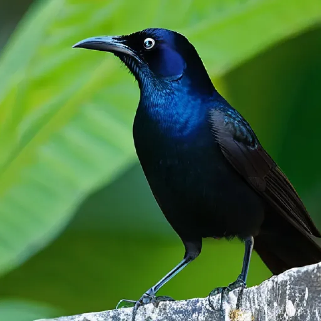 세인트키츠 네비스 조류 관찰 명소 - **"Brimstone Hill Fortress Birdwatching"**: A majestic Carib Grackle, with its glossy black plumage,...