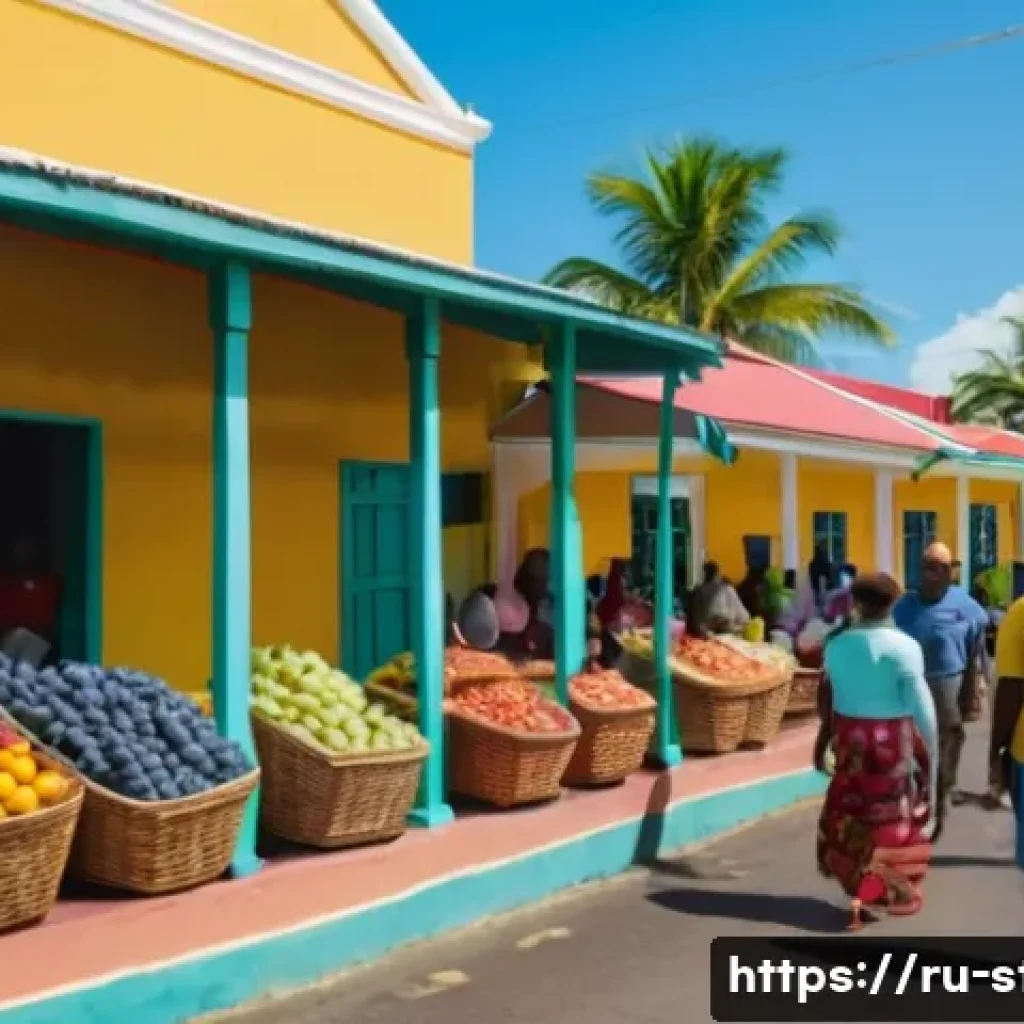 세인트키츠 네비스 사건사고 - A vibrant Caribbean market scene in Saint Kitts and Nevis during daytime, showing friendly local ven...