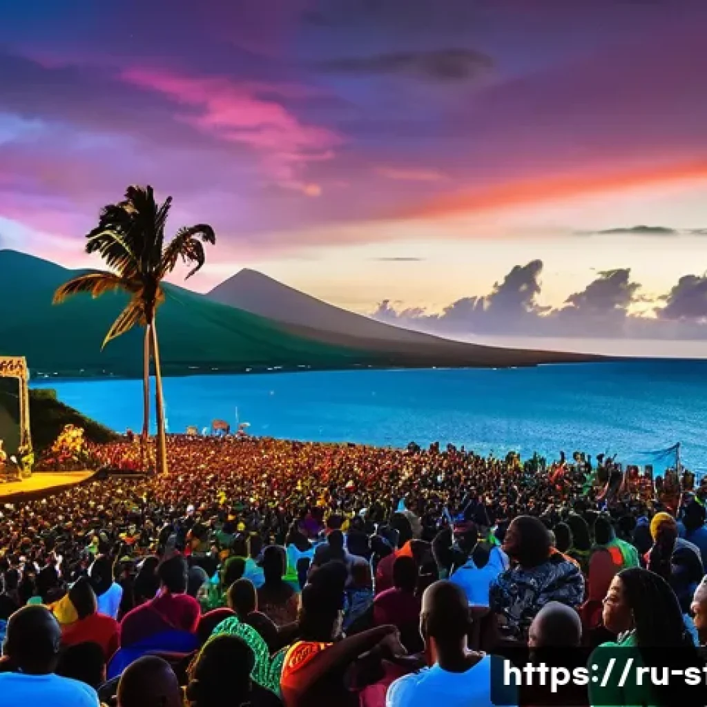 세인트키츠 네비스 유명인 - A vibrant Caribbean music festival scene on the island of Saint Kitts and Nevis, featuring diverse m...
