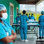 Home 21 세인트키츠 네비스 코로나19 대응 - A detailed scene of a Caribbean island healthcare clinic in St. Kitts and Nevis during the COVID-19 ...
