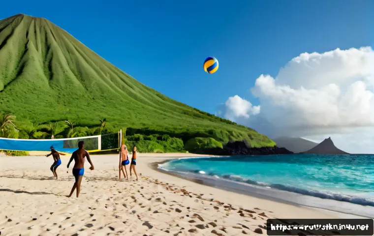 Home 30 세인트키츠 네비스 스포츠와 레저 - Photorealistic Caribbean beach sports scene in Saint Kitts and Nevis, a diverse group of adult frien...